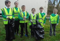 Primary school children at Newton St Cyres picked up litter