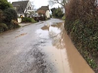 Roads flooding at Kennerleigh near Crediton because drains and gulleys not cleared
