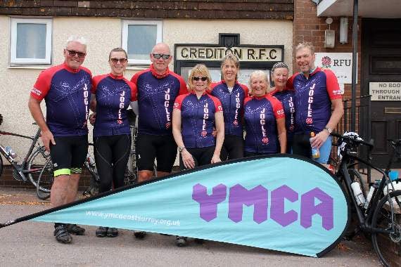 Charity ride cyclists stop off at Crediton Rugby Club