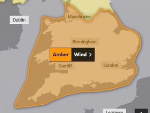 Storm Eunice warning upgraded to Amber for the Crediton area on Friday