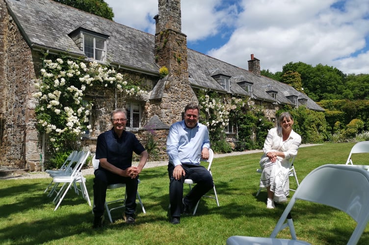 John Birkin, Mel Stride and Emma Birkin at The Great Barn, Higher Ashton.
