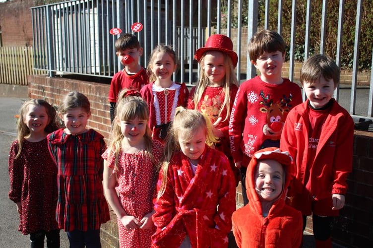 Children dressed in red for Red Nose Day at Hayward’s Primary School.
