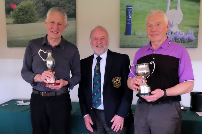 Gerry Hodder (Senior Golfer of the Year), right, with Seniors Captain Peter Stunell, centre, and left, Martin Howe (Bill Dick Cup winner).
