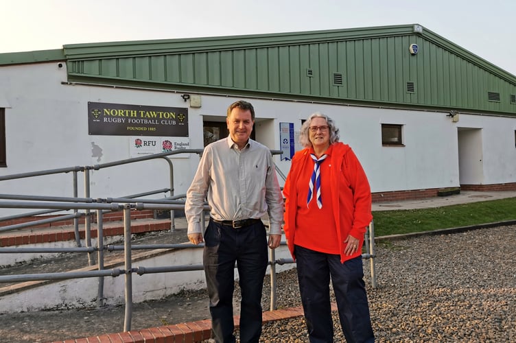Mel Stride with Rowena Ford at North Tawton Rugby Club where the First North Tawton Scout Group will be based. Submitted
