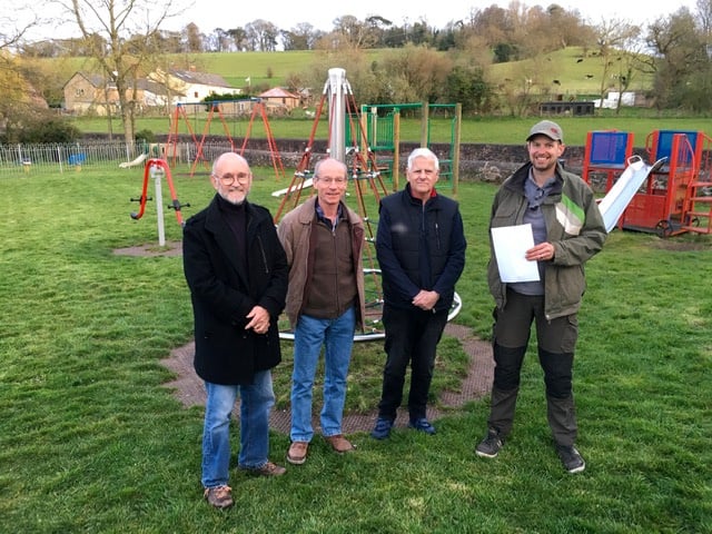 Left to right, members of the Sandford Play Area Working Group, Parish Councillors Brian Fyfe, Mike Snow, Malcolm Vallance (Parish Clerk) and Dave Hope.
