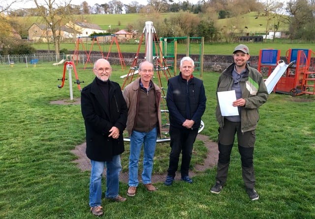 Left to right, members of the Sandford Play Area Working Group, Parish Councillors Brian Fyfe, Mike Snow, Malcolm Vallance (Parish Clerk) and Dave Hope.
