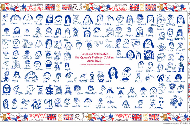 The Sandford Parish Council Platinum Jubilee tea-towel, which can now be purchased in the village.
