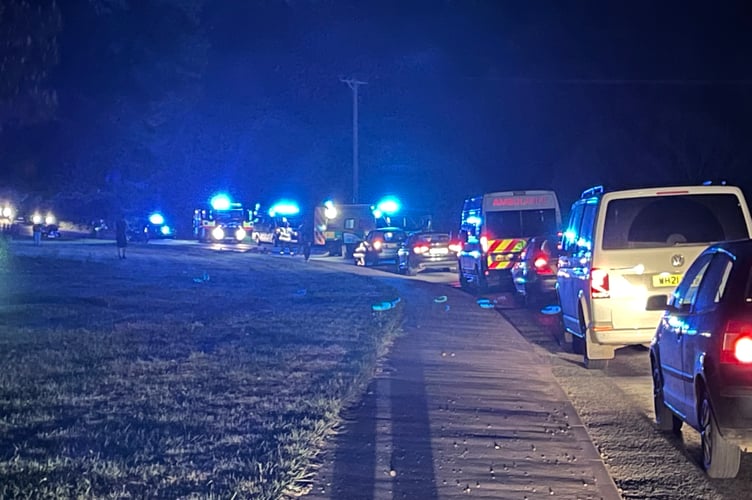 Some of the emergency services and queuing traffic near the accident scene on Thursday evening.  AQ 7268
