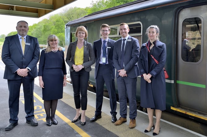 The Rail Minister at Okehampton station with colleagues from Network Rail, GWR and Devon County Council. 