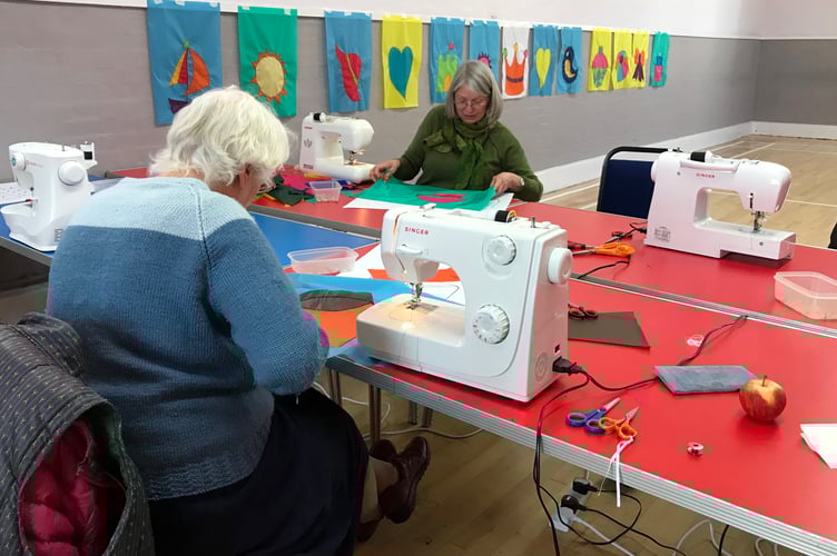 During the bunting workshop at Colebrooke Parish Hall.
