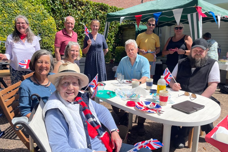 Residents of Old Tiverton Road in Crediton enjoying a street party earlier today. AQ 8815