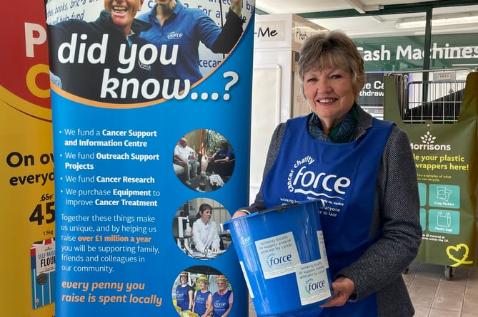 Volunteer Sheila Ralph during the collection day for the charity FORCE at Crediton Morrisons store.  AQ 8339
