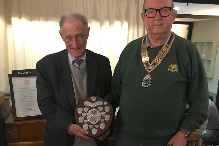 Dave Cann, left, receiving the Crediton Boniface Rotary Citizen of the Year Award for 2022 from Crediton Boniface Rotary President Mike Davis.

