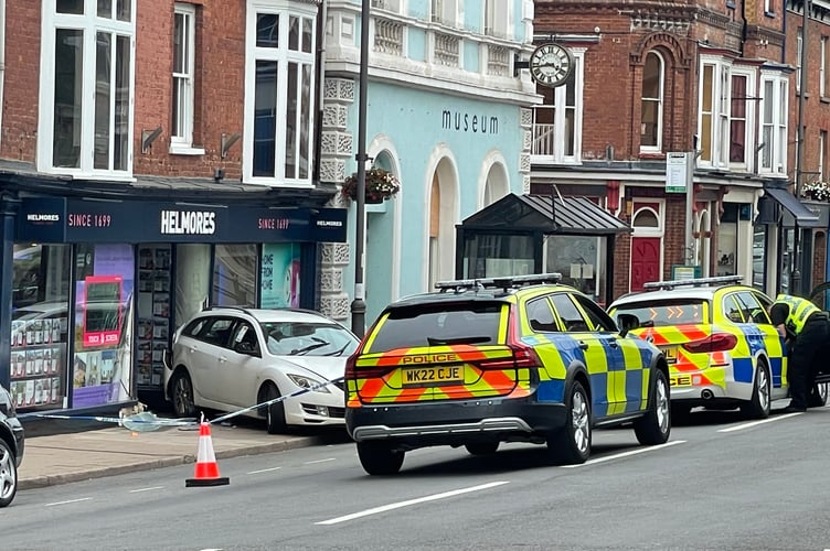 The car which was involved in the accident in Crediton, which is about to be removed.  AQ 2008