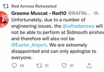 Red Arrows unable to fly over Crediton, Dartmouth and Sidmouth
