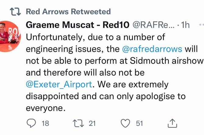The tweet issued by the Red Arrows.
