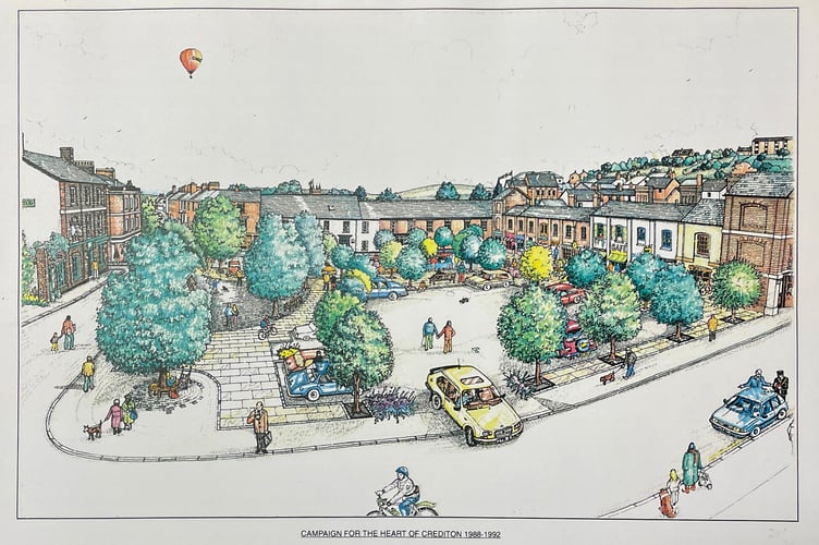 The architects drawing of the vision for Crediton Town Square.

