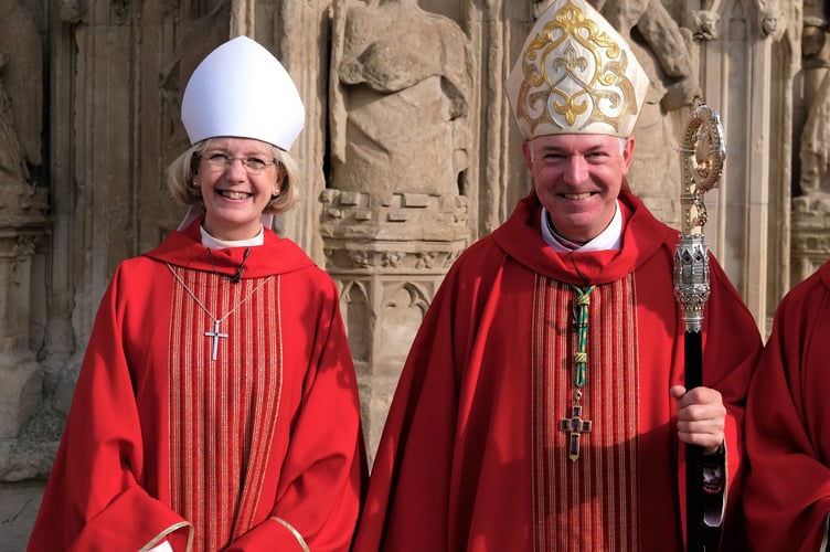 Bishop Jackie Searle and Bishop Robert Atwell. Diocese of Exeter. Stock image