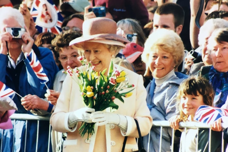 The Queen during her visit to Exeter on May 1, 2002. AQ 5890