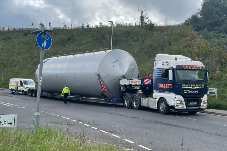 The first of the large vats arriving at Lords Meadow Industrial Estate this afternoon. AQ 7727