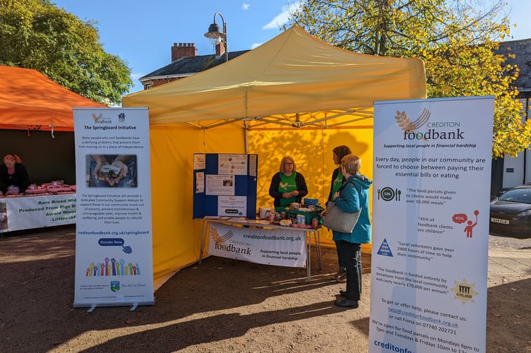 Crediton Foodbank promoting the Springboard Initiative at Crediton Farmers’ Market.