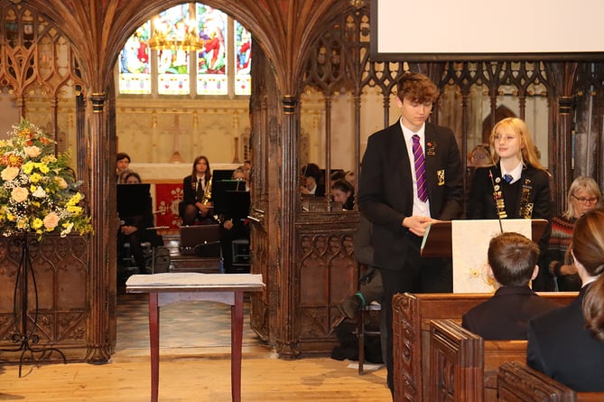 Head Boy Dan Upright and Head Girl Rowan Wise, who together led the service.
