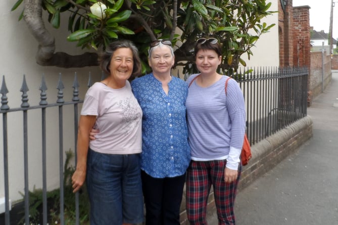 Raisa, centre, and her daughter Tanya, from Irkutsk, with Laura, left in Crediton in 2017.
