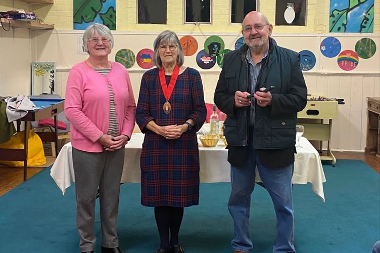The Mayor of Crediton, Cllr Liz Brookes-Hocking, centre, with Bert Jewell, right, after receiving his Citizen Award, with his wife Margaret, right.