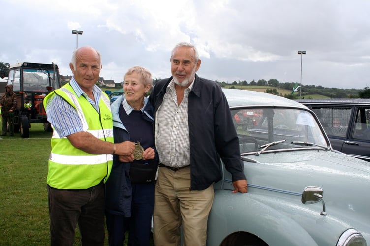 Bob and Andrea with John Snell, left, Rally Marshal at Morchard Bishop Vintage Rally in 2013. SR 6828