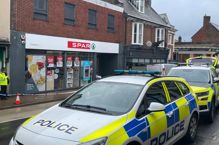 Spar in Crediton High Street has been sealed off due to the incident. AQ 9383