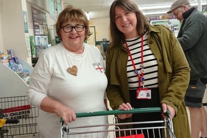 Crediton Town Clerk Rachel Avery, left, recently received a donation of tea and coffee from Hazel Evely, Crediton Morrisons Community Champion, for the Crediton Warm Spaces.
