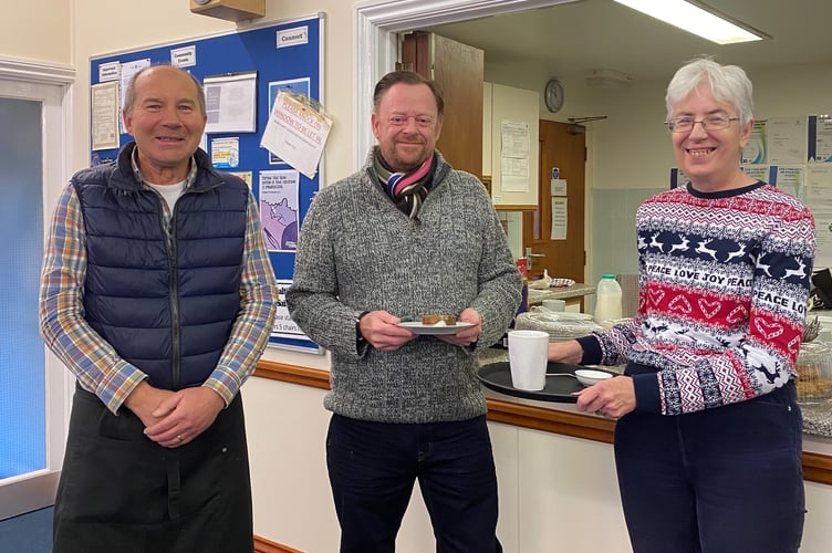 Mid Devon District Councillor Stuart Penny, centre, recently joined those attending the Thursday cafe and warm space morning to support the cafe and warm space initiative.
