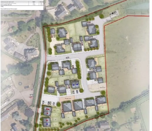 A map of Cheriton Bishop homes plan site. 