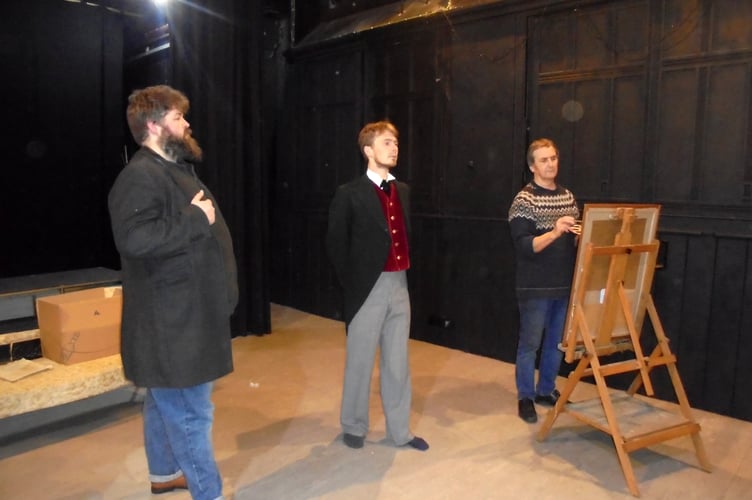 Lord Henry (Laurence Honeysett), Dorian (Silas Welsh) and Basil (Julian Wild), in rehearsal for ‘The Picture of Dorian Gray’.
