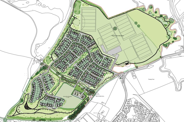 An image of the proposed site for 257 homes etc at Pedlarspool in Sandford Parish and near Crediton.  Supplied
