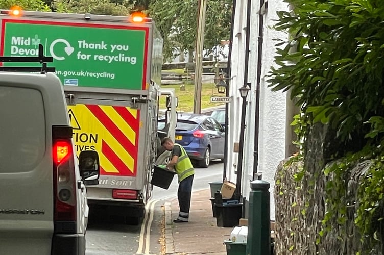 During a recycling collection in Crediton.  