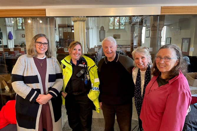 Crediton PCSO Lisa McMillan and some of the organisers at the St Swithun's Church Wednesday Coffee and Company.