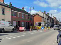 Long traffic queues in Crediton High Street
