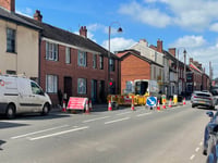 Long traffic queues in Crediton High Street
