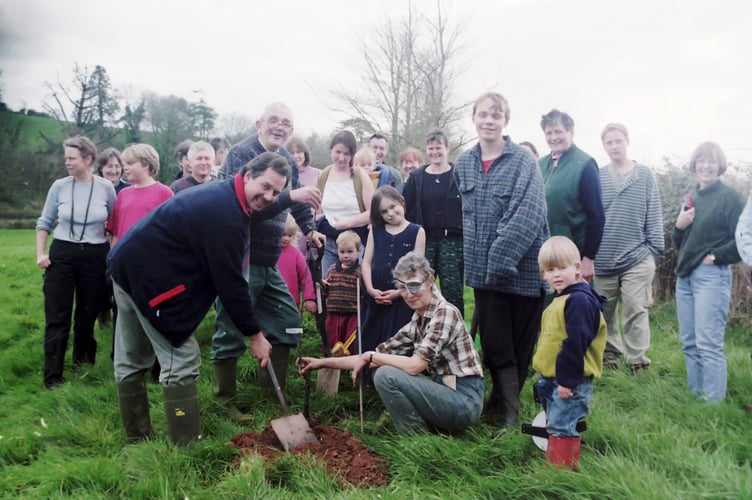 Tree planting took place at Sandford Millennium Green in March 1999.  DSC00865