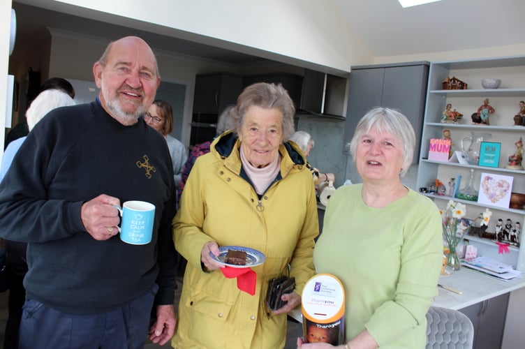 At the coffee morning, Bert and Margaret Jewell with Mary Tasker (centre). SR 7375