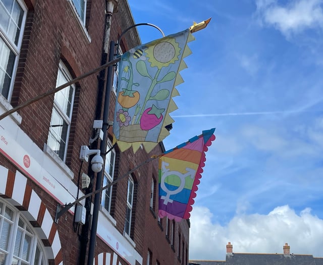 60 flags now up in Crediton for the Coronation weekend
