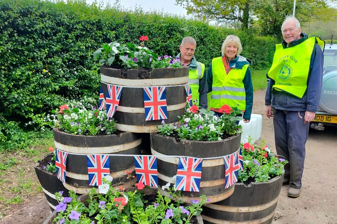 The helpers who planted up the planters on the approach to Crediton.