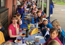 Red, white and blue for the celebrations at Cheriton Fitzpaine
