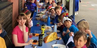 Red, white and blue for the celebrations at Cheriton Fitzpaine
