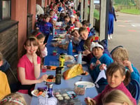 Red, white and blue for the celebrations at Cheriton Fitzpaine
