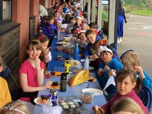 Red, white and blue for the celebrations at Cheriton Fitzpaine
