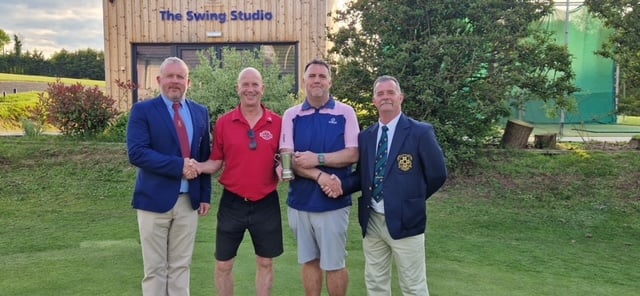 From left, Okehampton Captain Gary Carey, same sex winners Julian Lawrence and Neil Horgan (Cricket St Thomas) and Downes Crediton Captain Duane Greenslade.