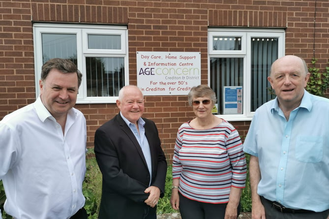 During the visit to Age Concern Crediton, from left, Mel Stride MP, Cllr Jim Cairney, Jean May and John Potter.