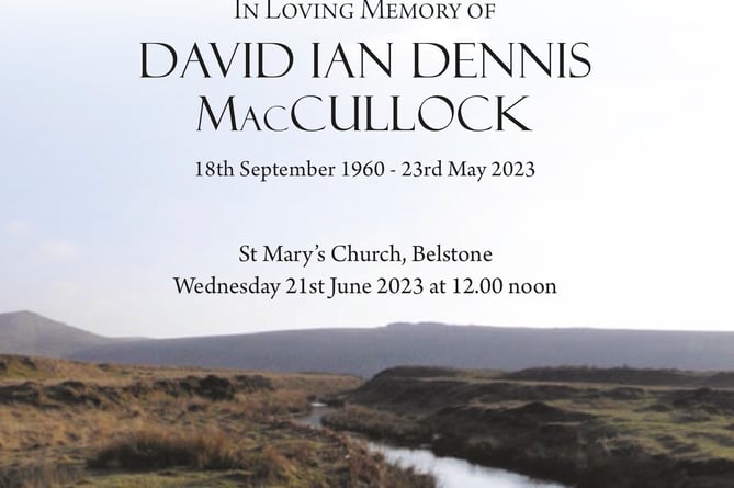 funeral details David MacCullock Okehampton